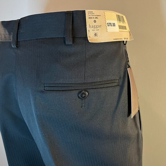 Haggar Original Slacks Mens Two Tone Herringbone Black Pleated Pants - 36/29 NWT - Picture 3 of 5